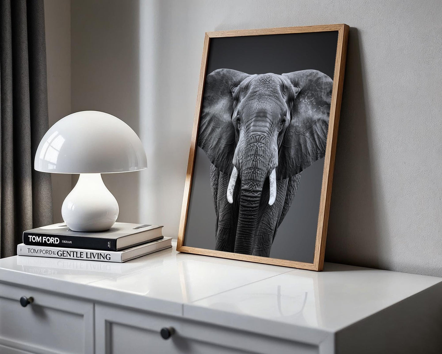 Wildlife Poster | Minimalist Elephant Portrait | Black & White Safari Animal Print wall art print, minimalist black and white poster, modern Scandinavian wall decor, Monohaus