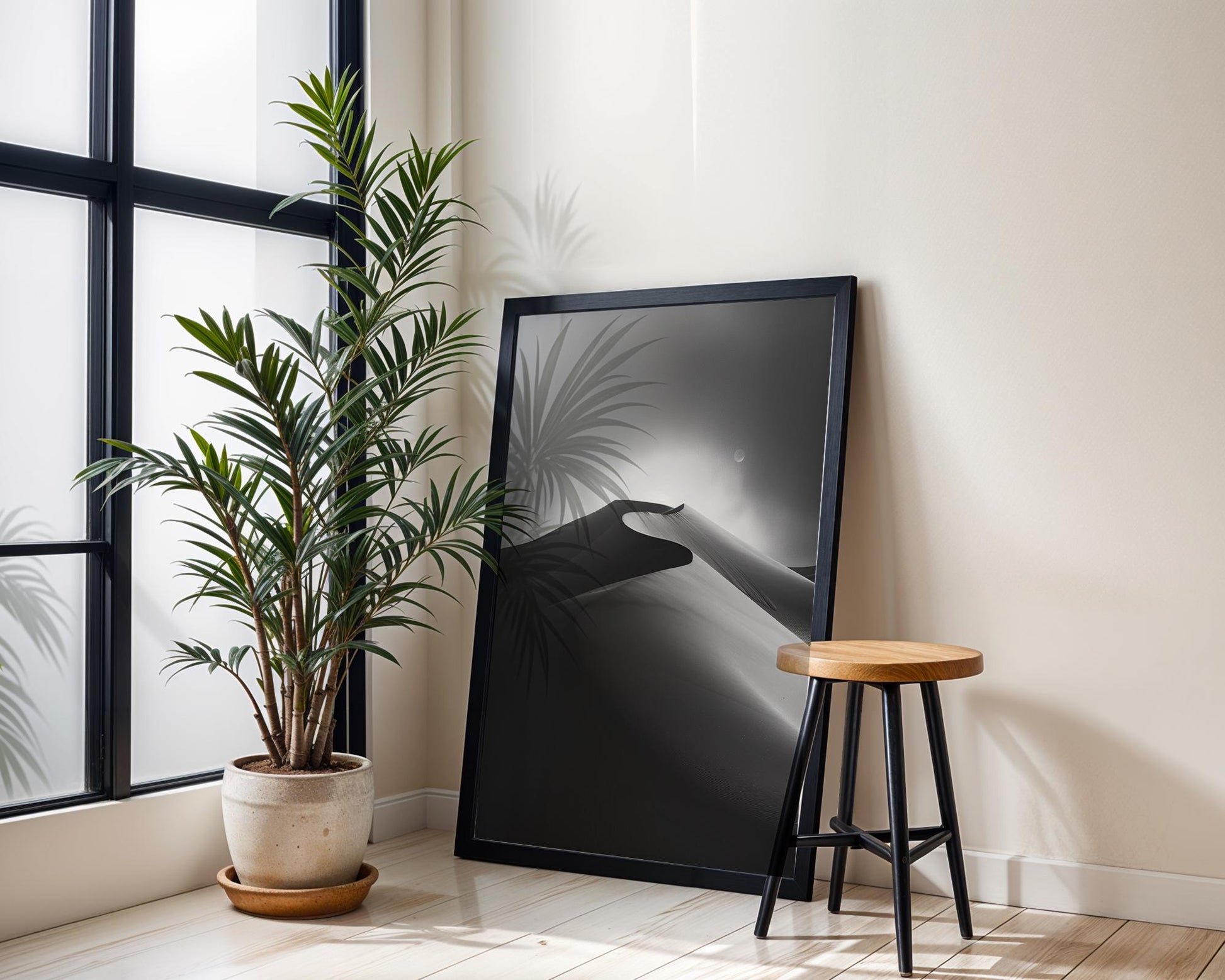 Botanical Photo | Monochrome Desert Dunes Print | Minimalist Black and White Landscape wall art print, minimalist black and white poster, modern Scandinavian wall decor, Monohaus