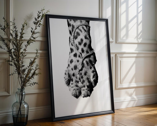 Designer Wall Art | Leopard Paw Print | Black and White Animal Photography, Glam Decor wall art print, minimalist black and white poster, modern Scandinavian wall decor, Monohaus