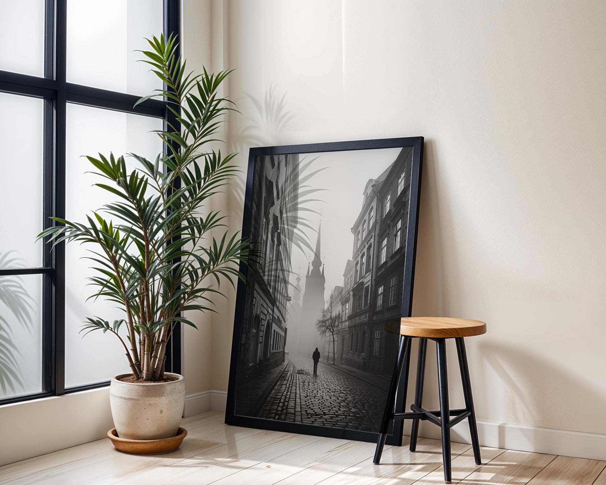 World Landmark | Prague Fog Photography Print | Black and White Gothic Architecture wall art print, black and white architectural poster, minimalist modern Scandinavian wall decor, Monohaus