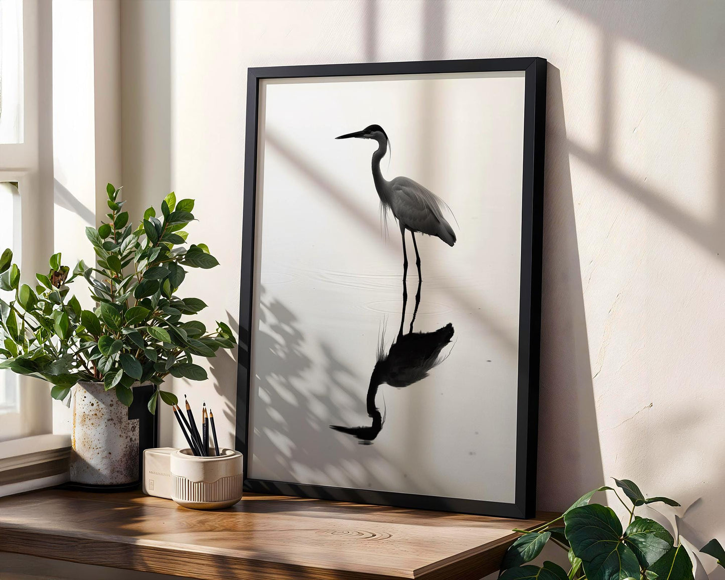 Wildlife Poster | Heron in Water Photography Print | Minimalist Bird Wall Art wall art print, minimalist black and white poster, modern Scandinavian wall decor, Monohaus