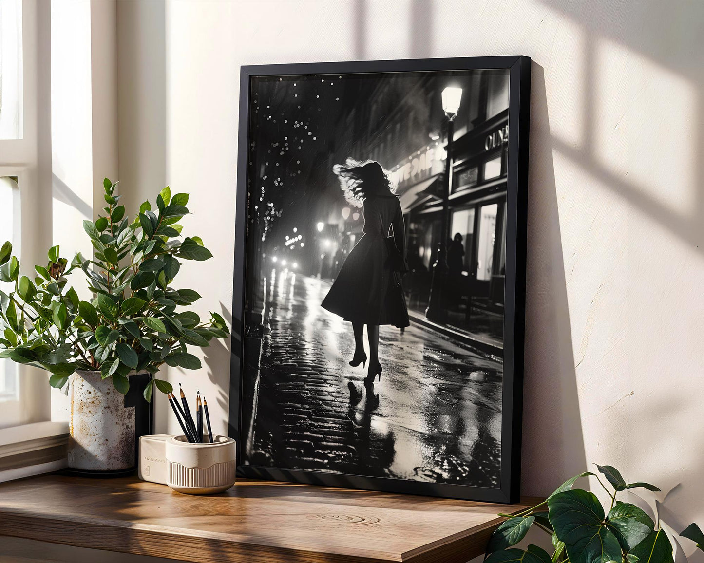 Urban Photography | Paris Street Photography Print | Woman in Motion, Black and White Noir Art black and white photo print, minimalist monochrome wall art poster for modern interiors, Monohaus