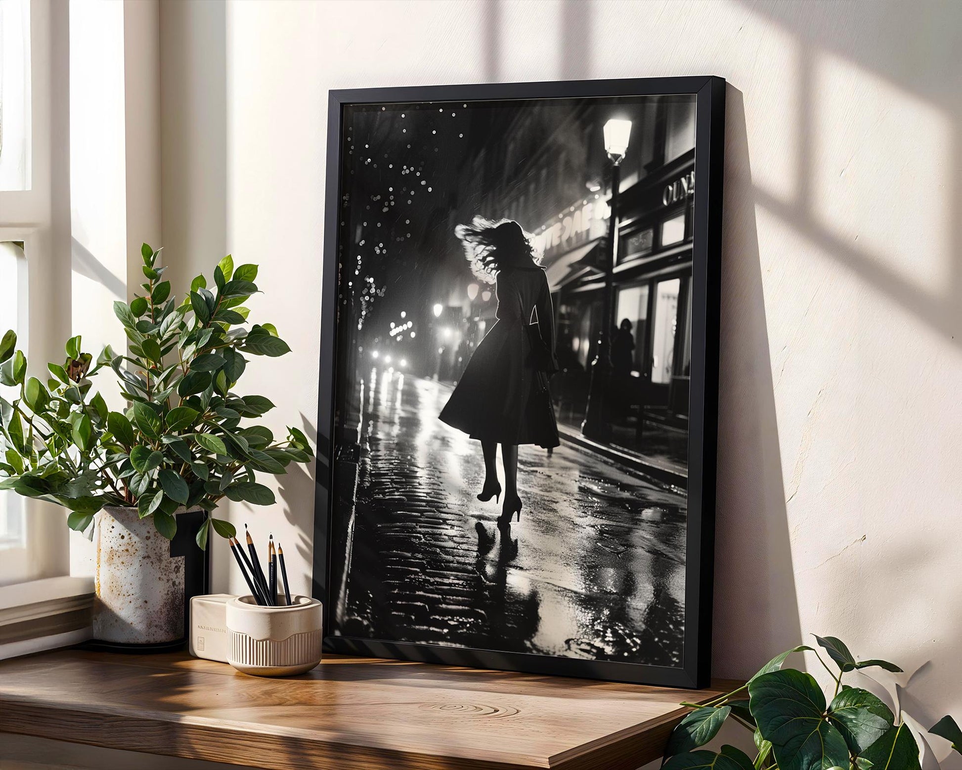 Urban Photography | Paris Street Photography Print | Woman in Motion, Black and White Noir Art black and white photo print, minimalist monochrome wall art poster for modern interiors, Monohaus