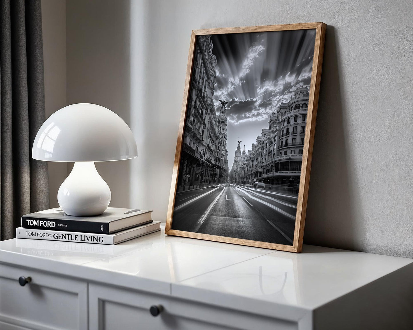 World Landmark | Madrid Gran Vía Sunrise Print | Black and White Spain Architecture Art