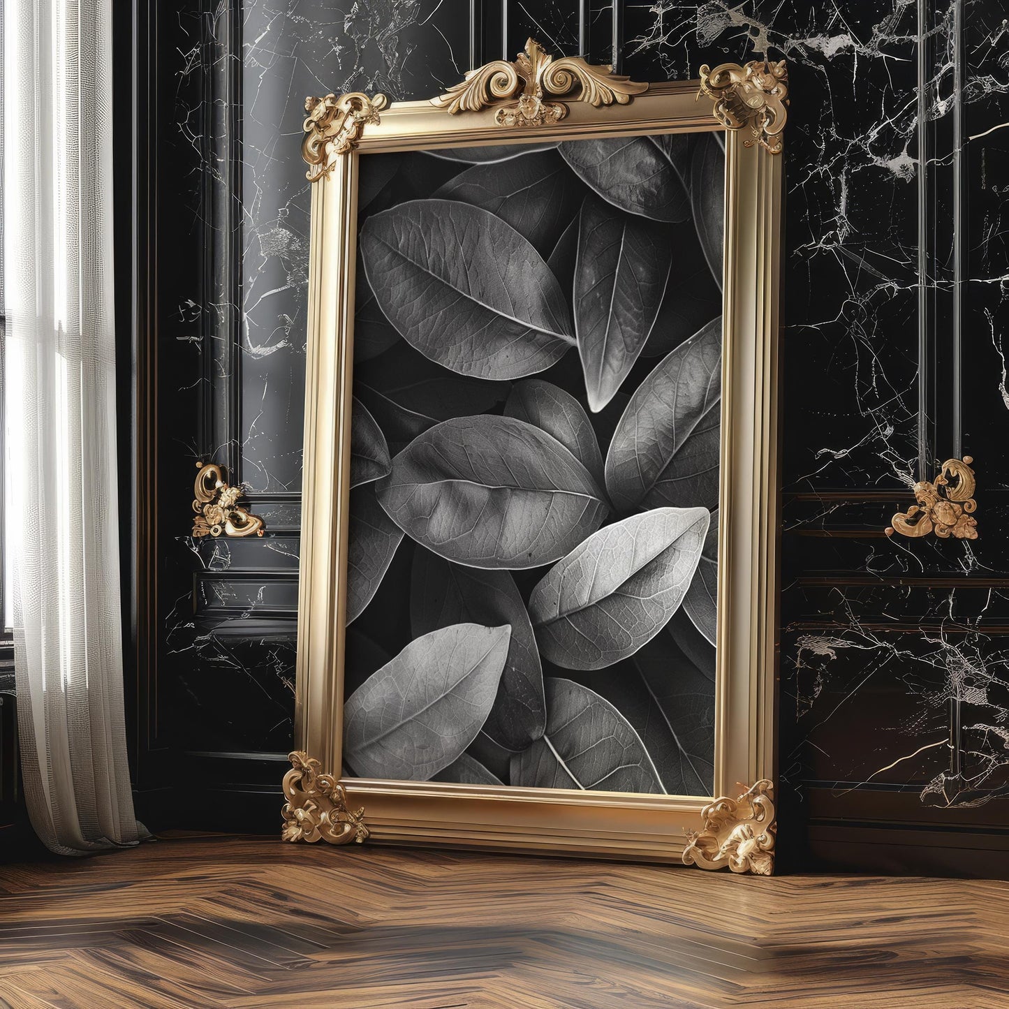 Botanical Photo | Abstract Leaf Macro Photography Print | Black & White Minimal abstract wall art print, geometric minimalist poster, modern Scandinavian decor, Monohaus