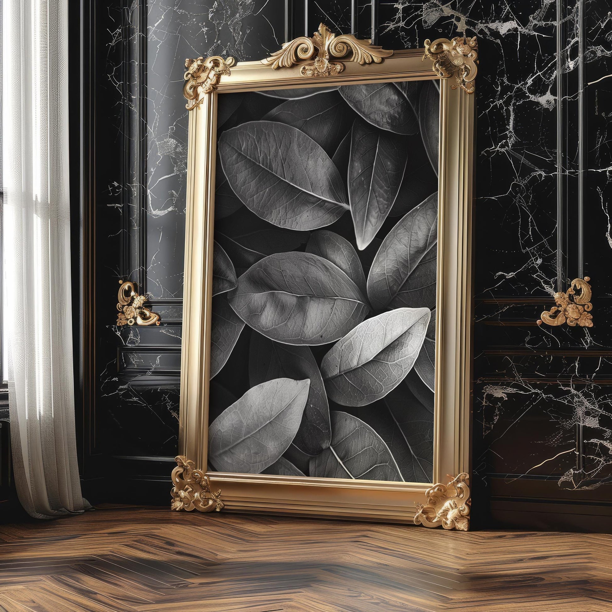 Botanical Photo | Abstract Leaf Macro Photography Print | Black & White Minimal abstract wall art print, geometric minimalist poster, modern Scandinavian decor, Monohaus