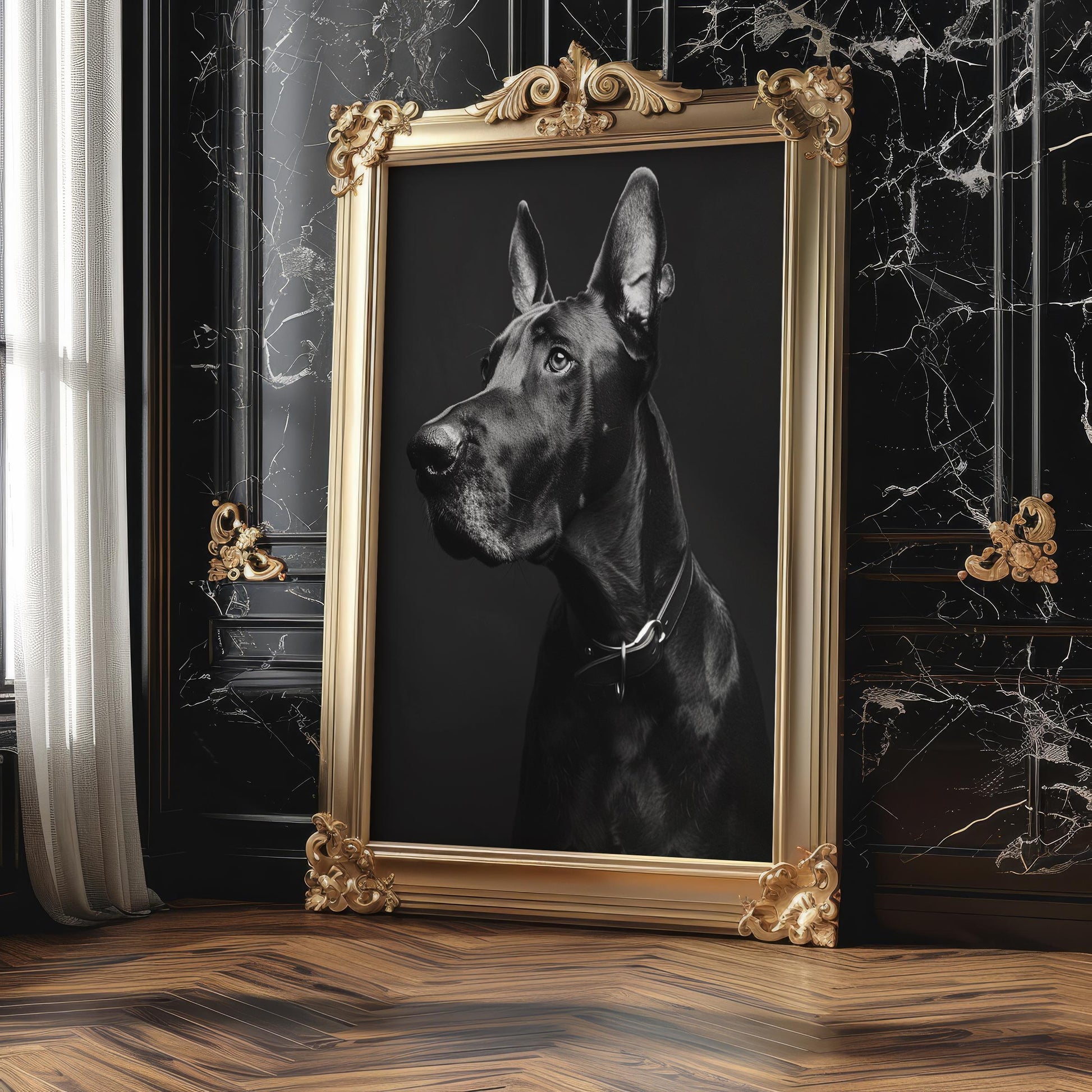 Black Dane Dog Portrait Print, Modern Pet Photography, Canine Wall Art wall art print, minimalist black and white poster, modern Scandinavian wall decor, Monohaus