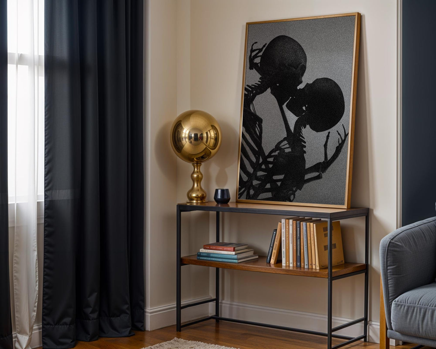 Designer Wall Art | Skeleton Kissing Print | Gothic Romance, Dark Valentine Art wall art print, minimalist black and white poster, modern Scandinavian wall decor, Monohaus