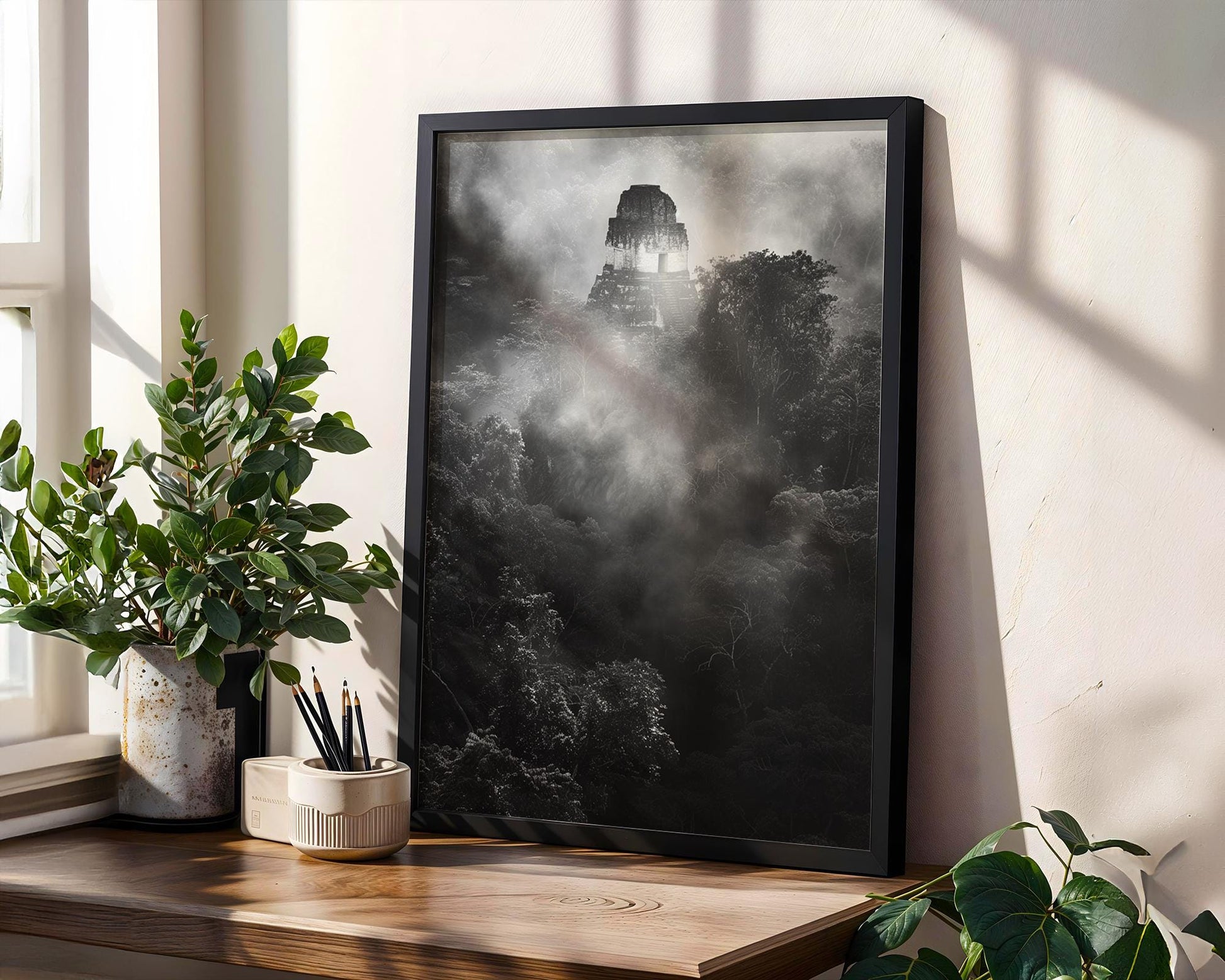 World Landmark | Mayan Temple Fine Art Print | Black and White Photography, Tikal Guatemala wall art print, minimalist black and white poster, modern Scandinavian wall decor, Monohaus