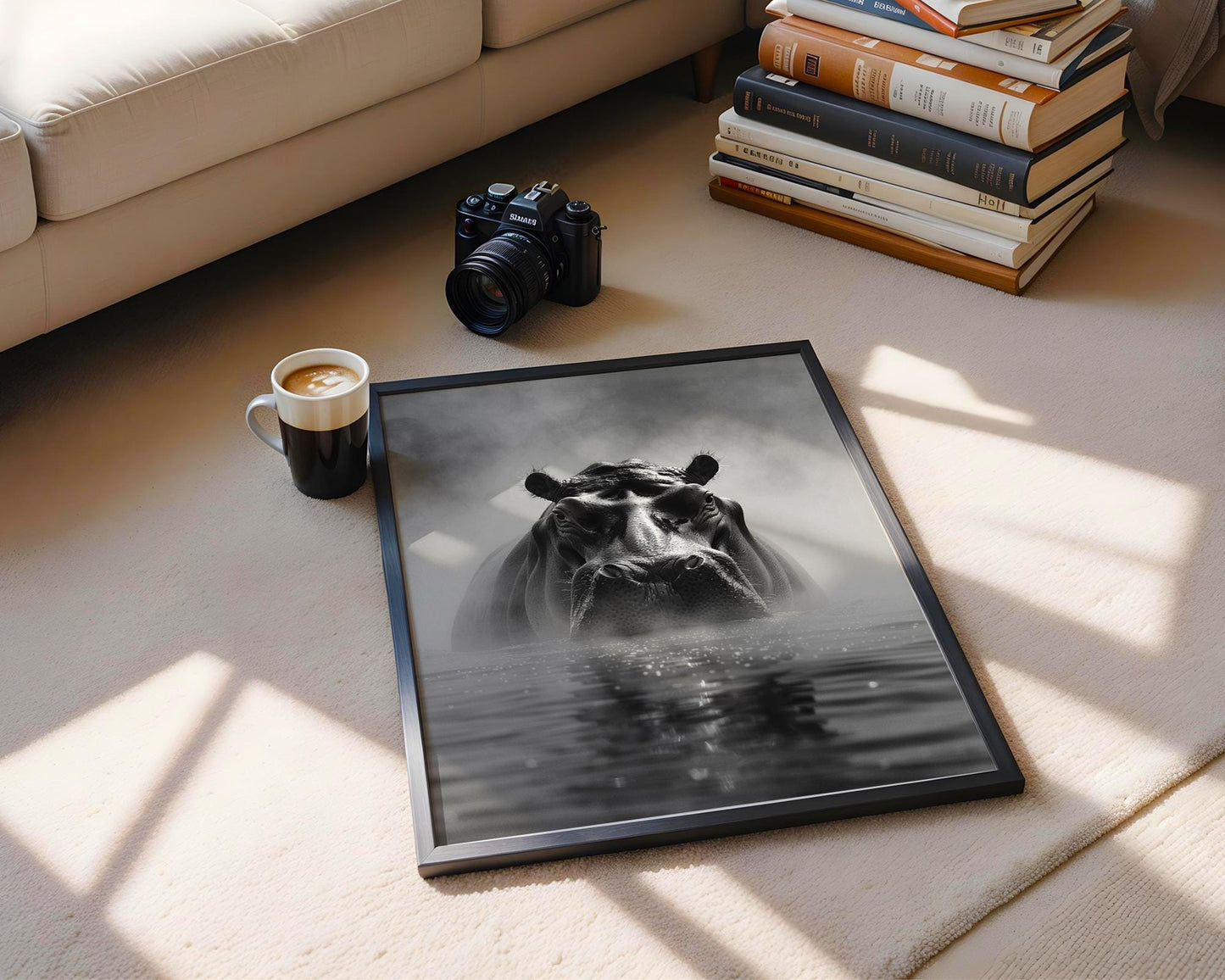 Wildlife Poster | Hippo Portrait Print | Minimalist Black & White  Photography wall art print, minimalist black and white poster, modern Scandinavian wall decor, Monohaus