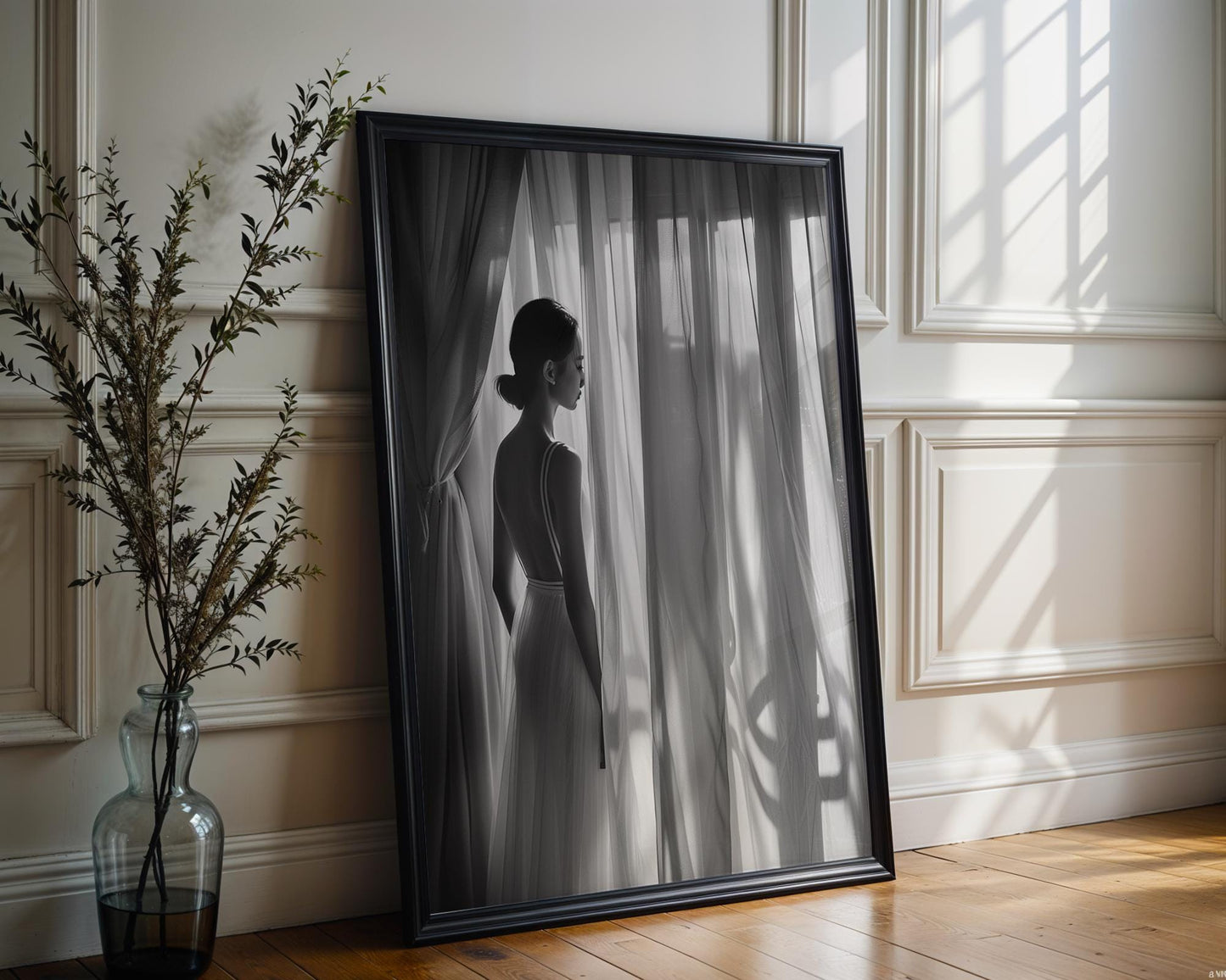 Minimal Wall Art Elegant Woman Black and White Photography Print | Scandi Bedroom Decor wall art print, minimalist black and white poster, modern Scandinavian wall decor, Monohaus