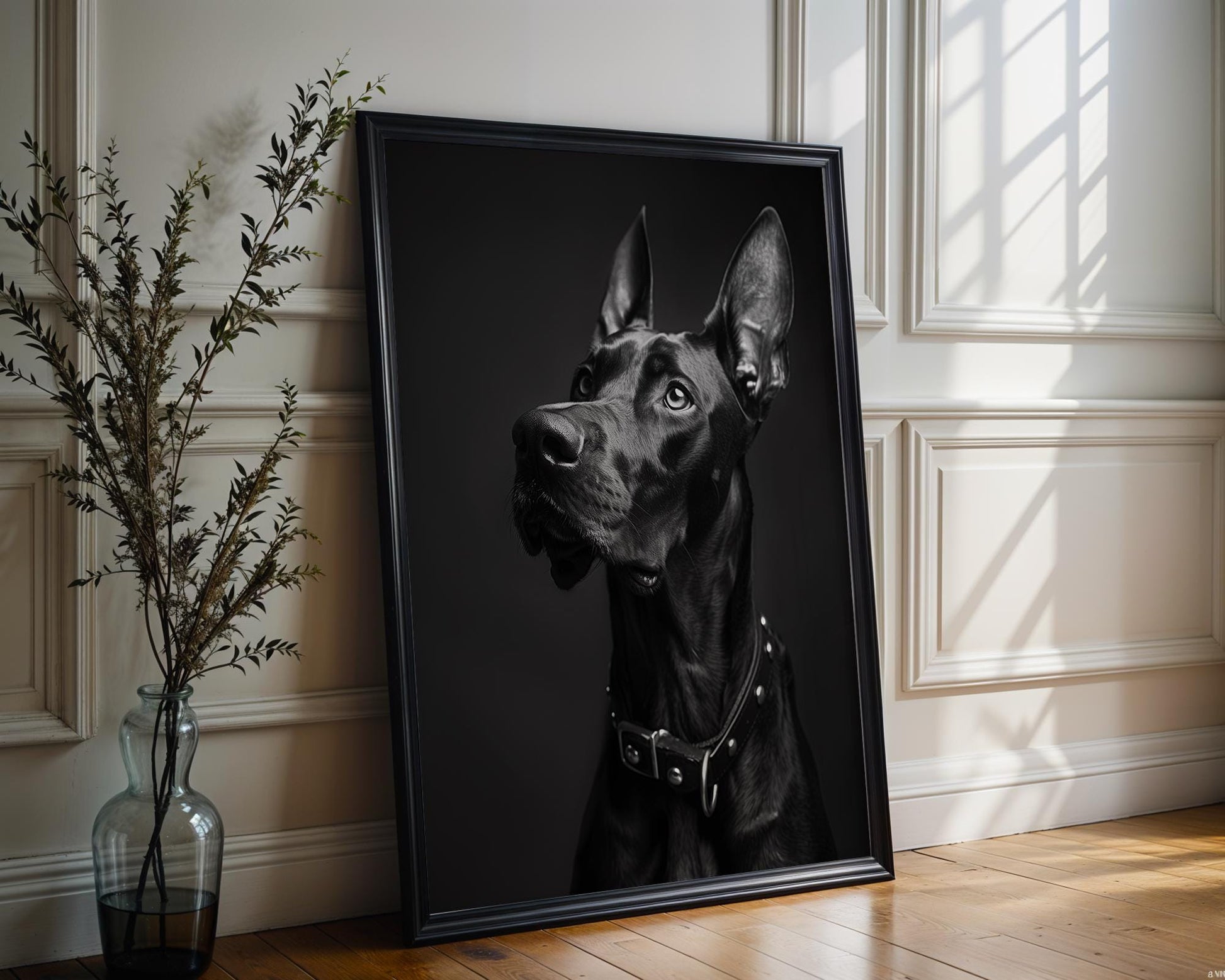 Dog Photography Dramatic Doberman Portrait Art Print | Modern Pet Wall Decor wall art print, minimalist black and white poster, modern Scandinavian wall decor, Monohaus