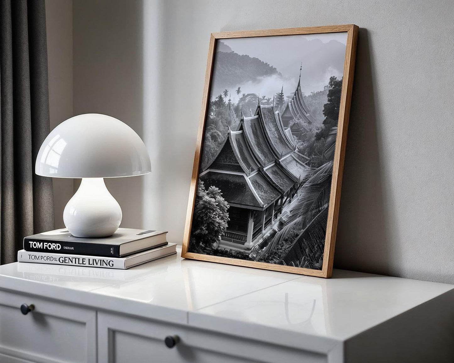 World Landmark | Laos Temple Print | Luang Prabang Black and White Photography wall art print, minimalist black and white poster, modern Scandinavian wall decor, Monohaus