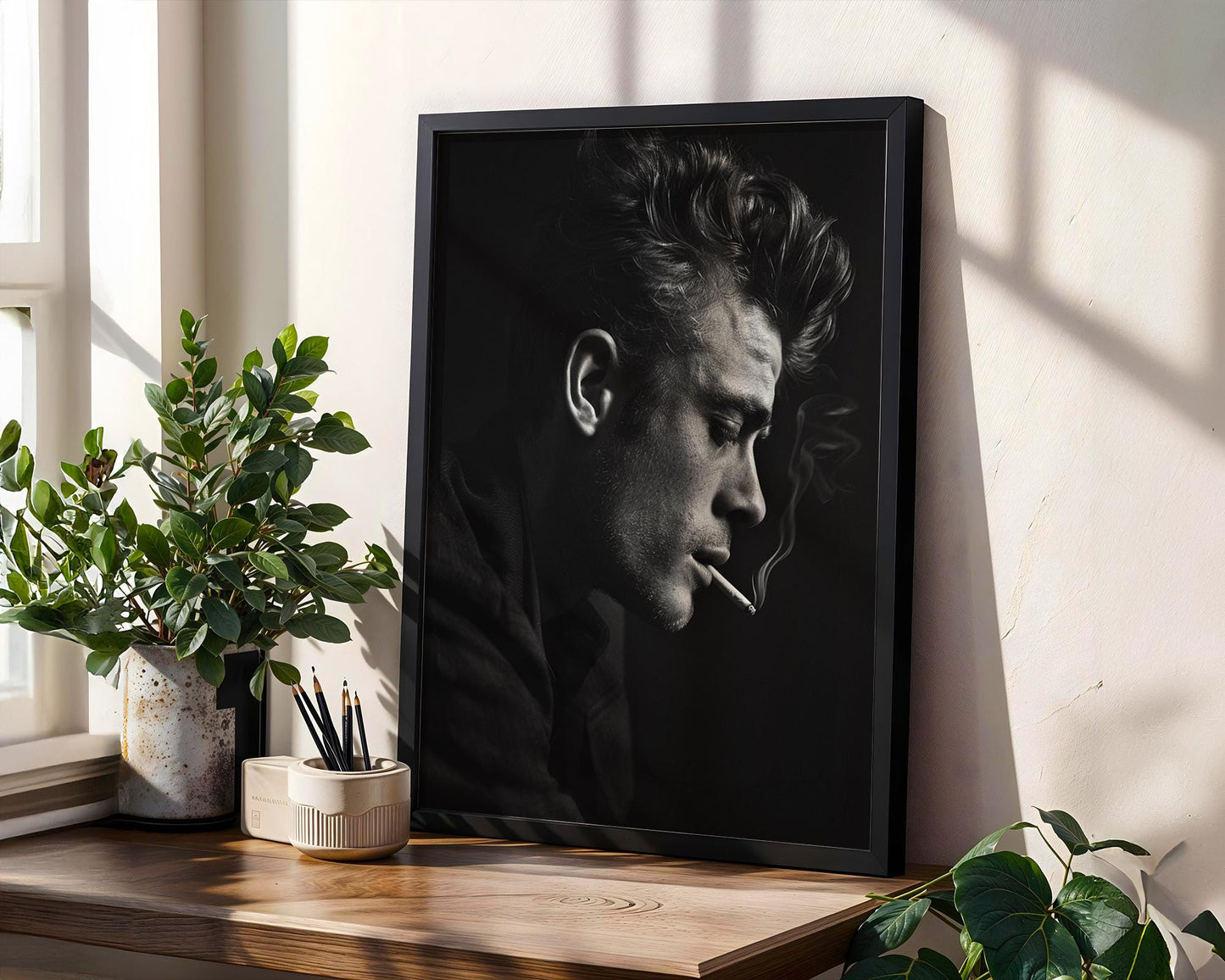 Minimal Wall Art Black & White Smoking Man Portrait | Classic Film Noir Photography Print wall art print, minimalist black and white poster, modern Scandinavian wall decor, Monohaus