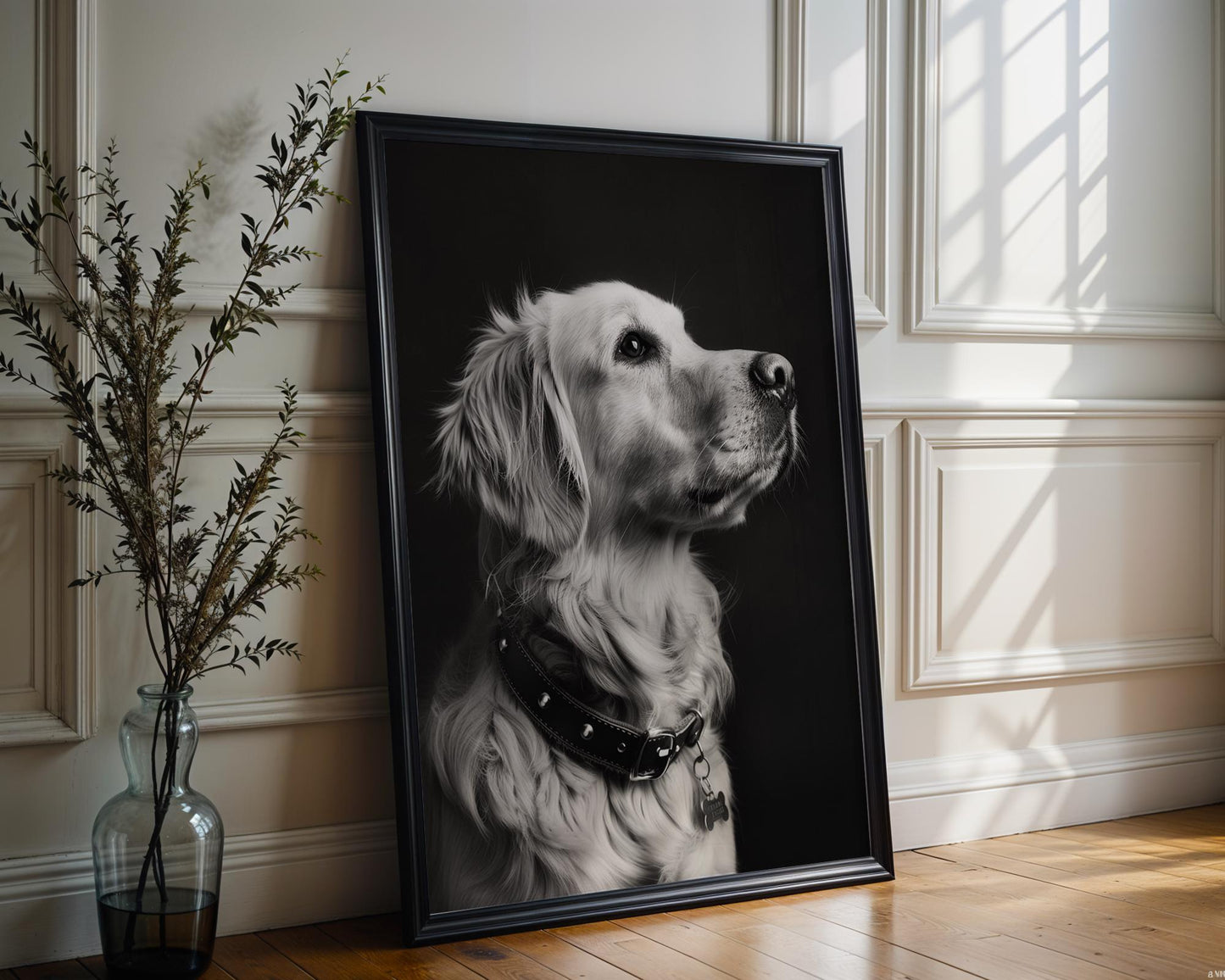 Dog Photography Golden Retriever Portrait Print | Minimalist Black and White Pet Art wall art print, minimalist black and white poster, modern Scandinavian wall decor, Monohaus