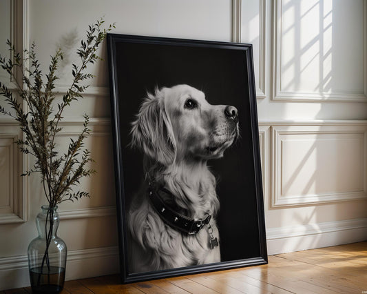 Dog Photography Golden Retriever Portrait Print | Minimalist Black and White Pet Art wall art print, minimalist black and white poster, modern Scandinavian wall decor, Monohaus