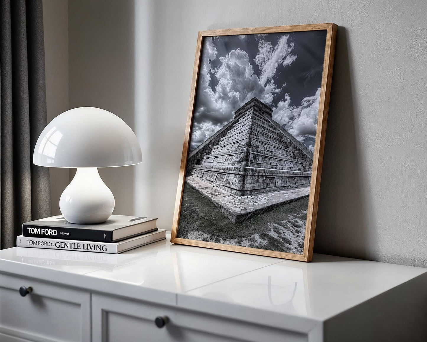 World Landmark | Chichen Itza Pyramid Photography Print | Black and White Mexico Wall Art