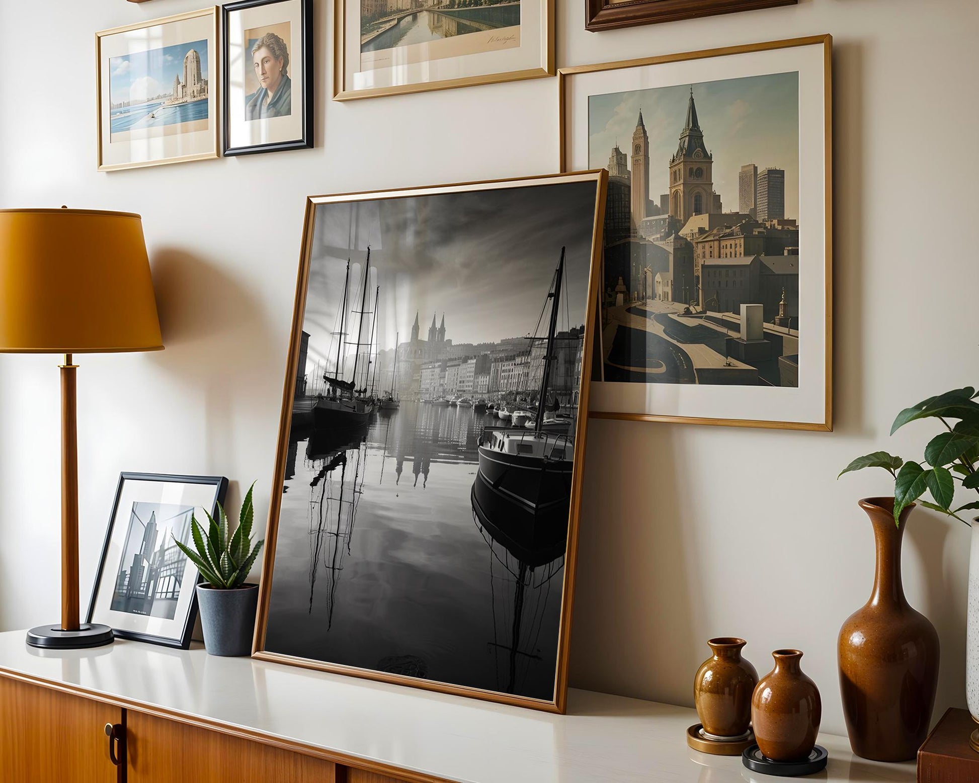 World Landmark | Marseille Old Port Print | Black and White France Photography wall art print, minimalist black and white poster, modern Scandinavian wall decor, Monohaus