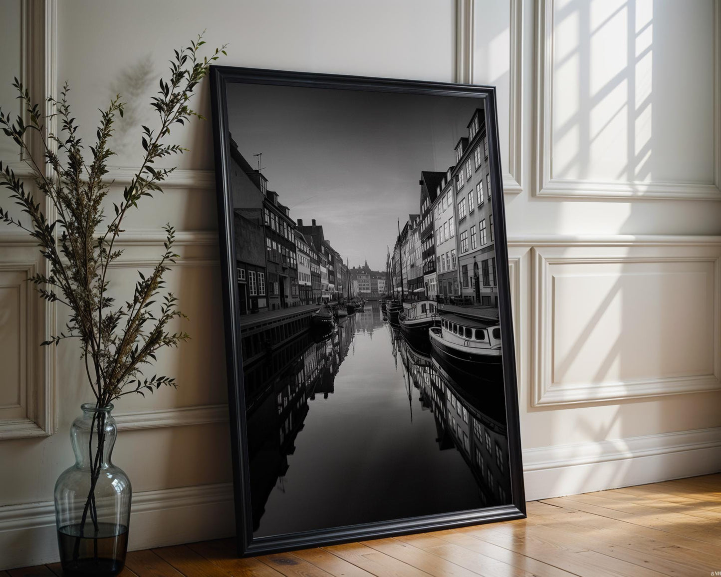 World Landmark | Copenhagen Photography Print | Nyhavn Canal Black and White Wall Art wall art print, minimalist black and white poster, modern Scandinavian wall decor, Monohaus