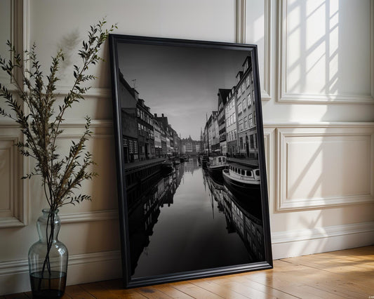 World Landmark | Copenhagen Photography Print | Nyhavn Canal Black and White Wall Art wall art print, minimalist black and white poster, modern Scandinavian wall decor, Monohaus