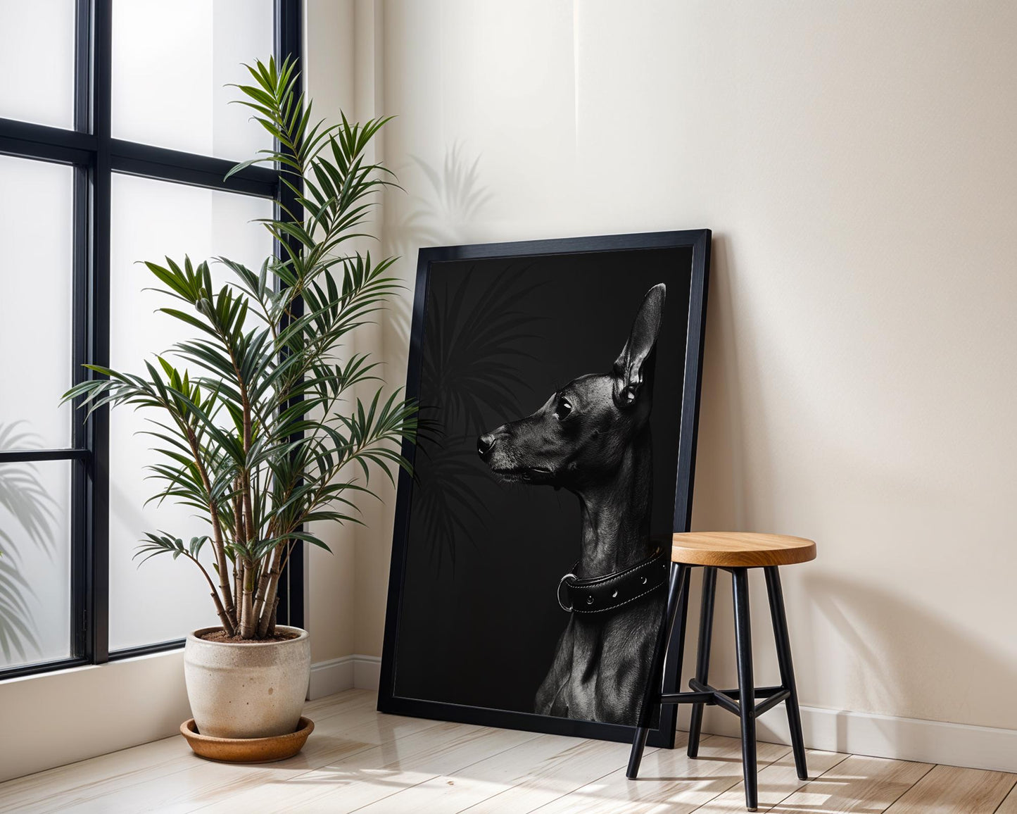 Dog Photography Italian Greyhound Print | Moody Black and White Pet Portrait wall art print, minimalist black and white poster, modern Scandinavian wall decor, Monohaus