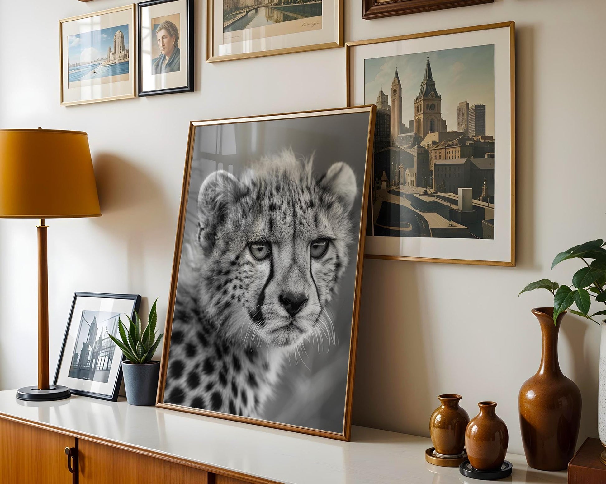 Wildlife Poster | Cheetah Close-Up Print • Black & White Safari Photography wall art print, minimalist black and white poster, modern Scandinavian wall decor, Monohaus