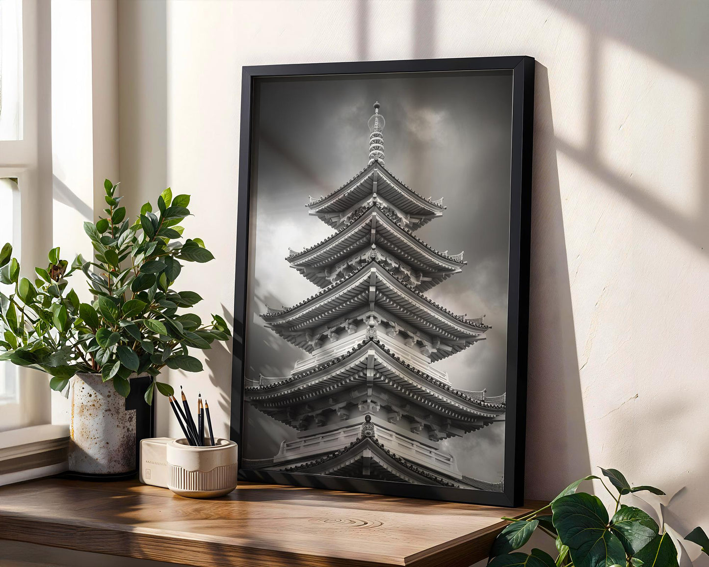 World Landmark | Osaka Pagoda Print | Black and White Japanese Architecture