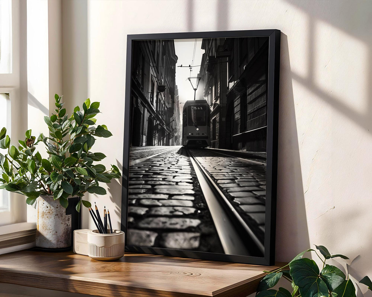 World Landmark | Lisbon Tram Print | Black and White Street Photography, Minimal Decor black and white photo print, minimalist monochrome wall art poster for modern interiors, Monohaus