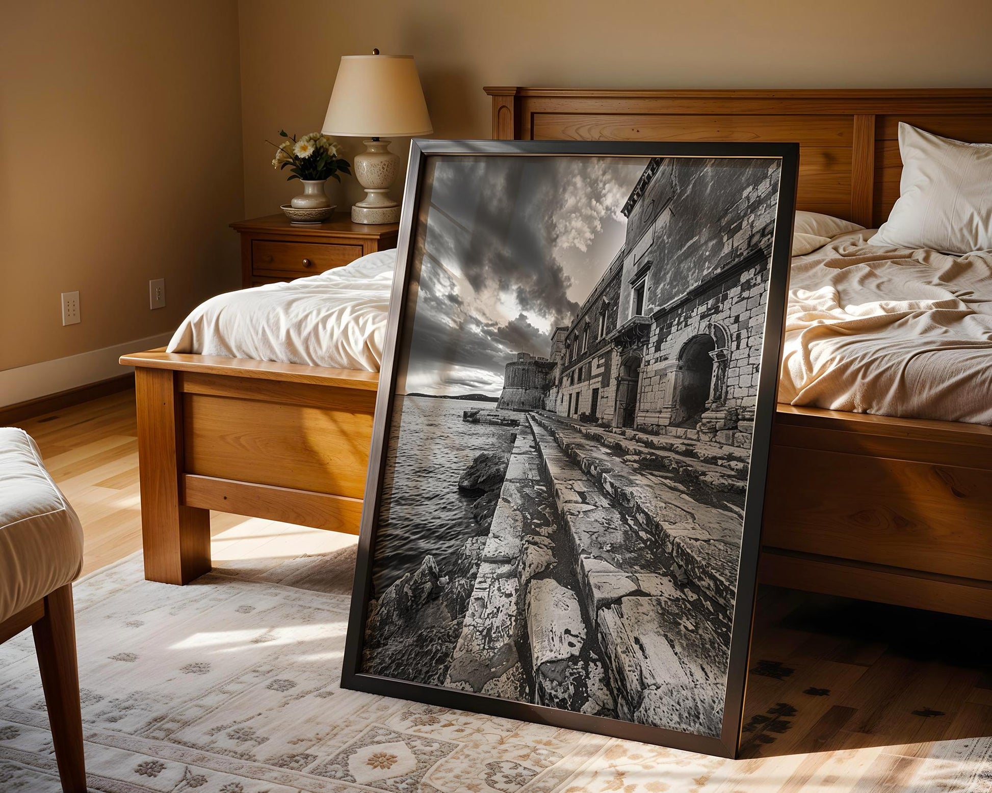 World Landmark | Dubrovnik Croatia Print | Black and White Coastal Architecture Photography wall art print, black and white architectural poster, minimalist modern Scandinavian wall decor, Monohaus