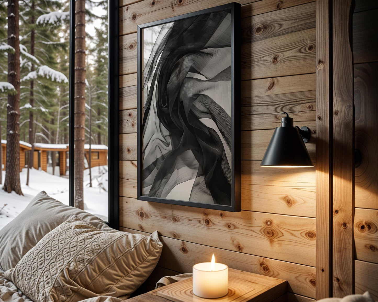 Minimal Wall Art Abstract Black Fabric Art Print | Moody Sheer Texture, Minimalist Decor abstract wall art print, geometric minimalist poster, modern Scandinavian decor, Monohaus