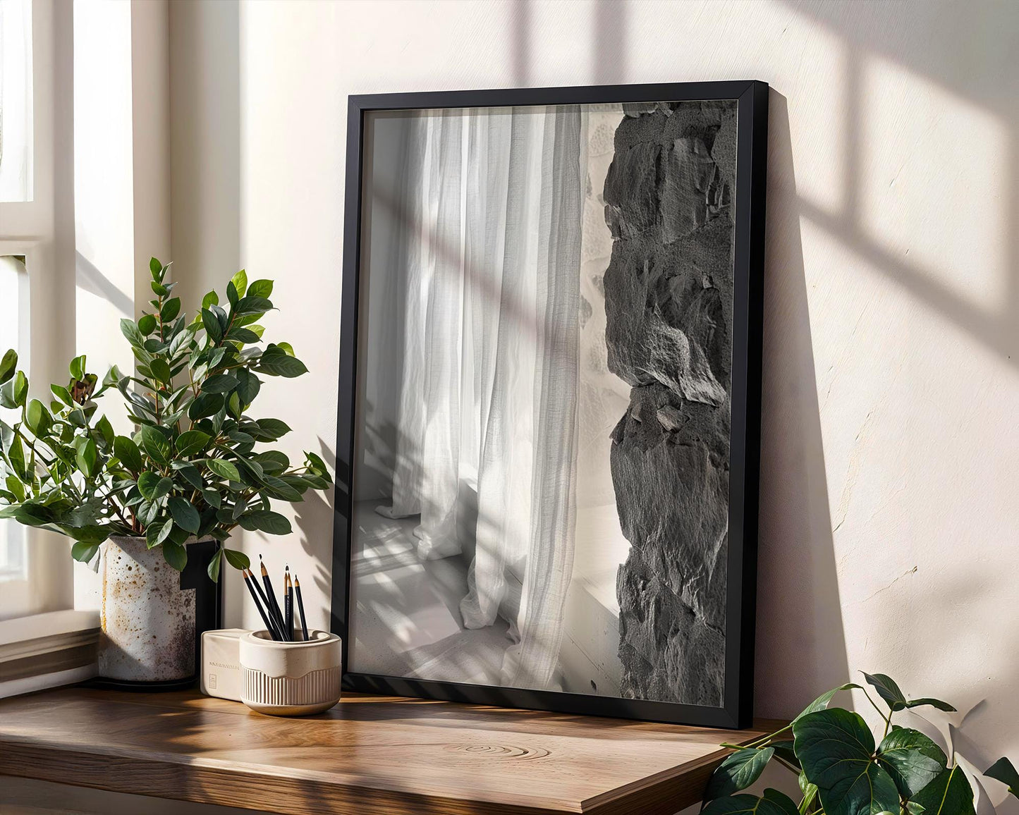 Minimal Wall Art Curtain Photography Print | Modern Neutral Home wall art print, minimalist black and white poster, modern Scandinavian wall decor, Monohaus