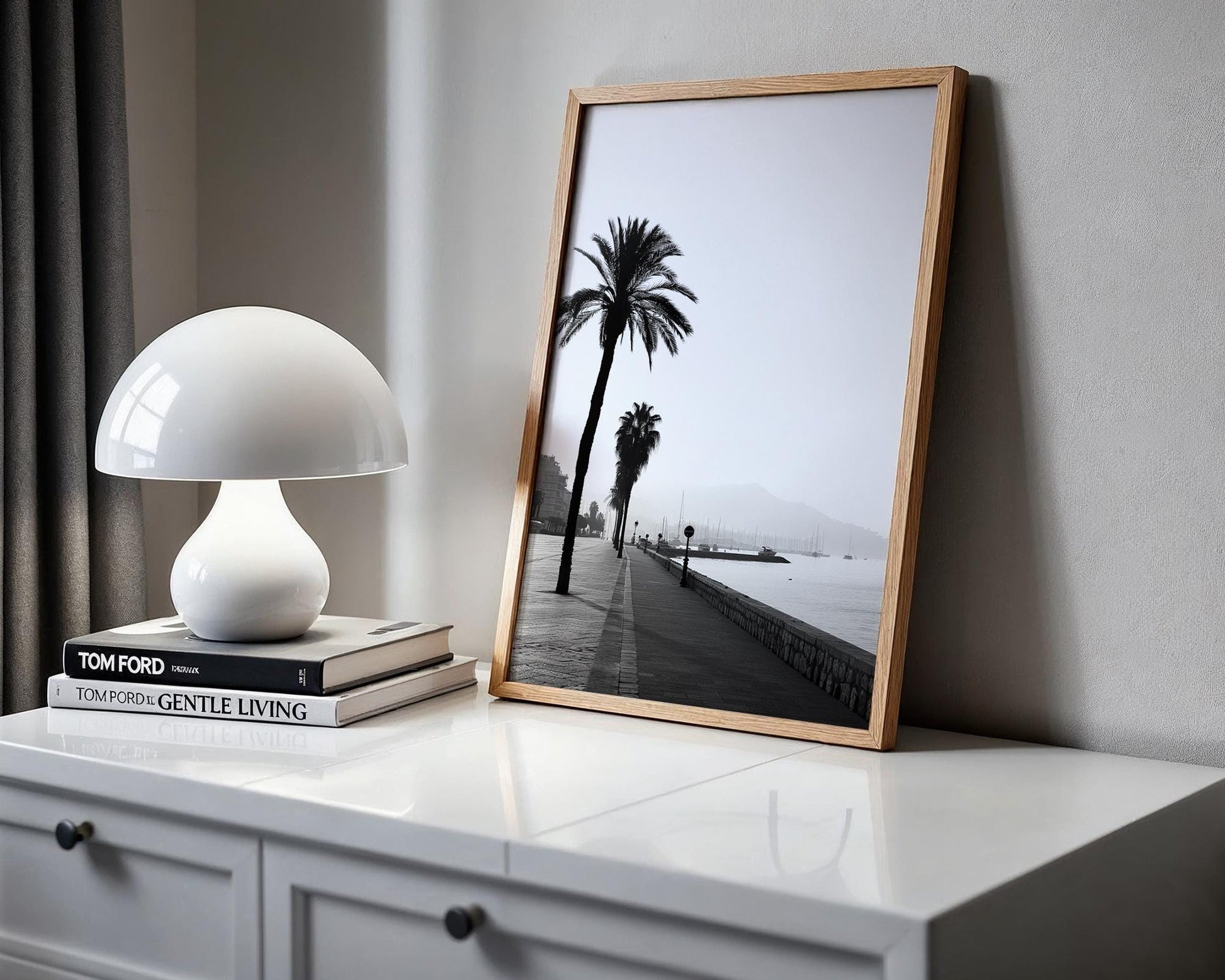World Landmark | Cannes Promenade Palm Tree Print | French Riviera Black and White Photography wall art print, minimalist black and white poster, modern Scandinavian wall decor, Monohaus