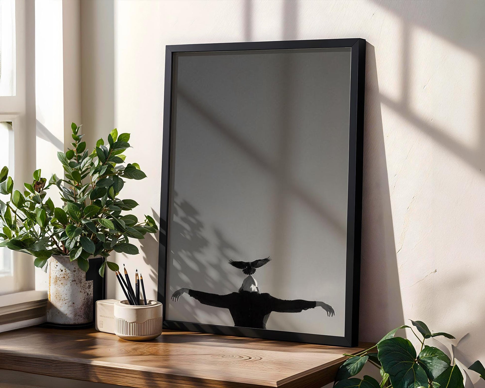 Woman with Bird Photography Print | Minimalist Black and White Wall Art wall art print, minimalist black and white poster, modern Scandinavian wall decor, Monohaus