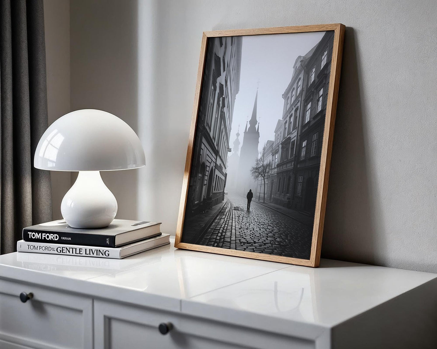 World Landmark | Prague Fog Photography Print | Black and White Gothic Architecture wall art print, black and white architectural poster, minimalist modern Scandinavian wall decor, Monohaus