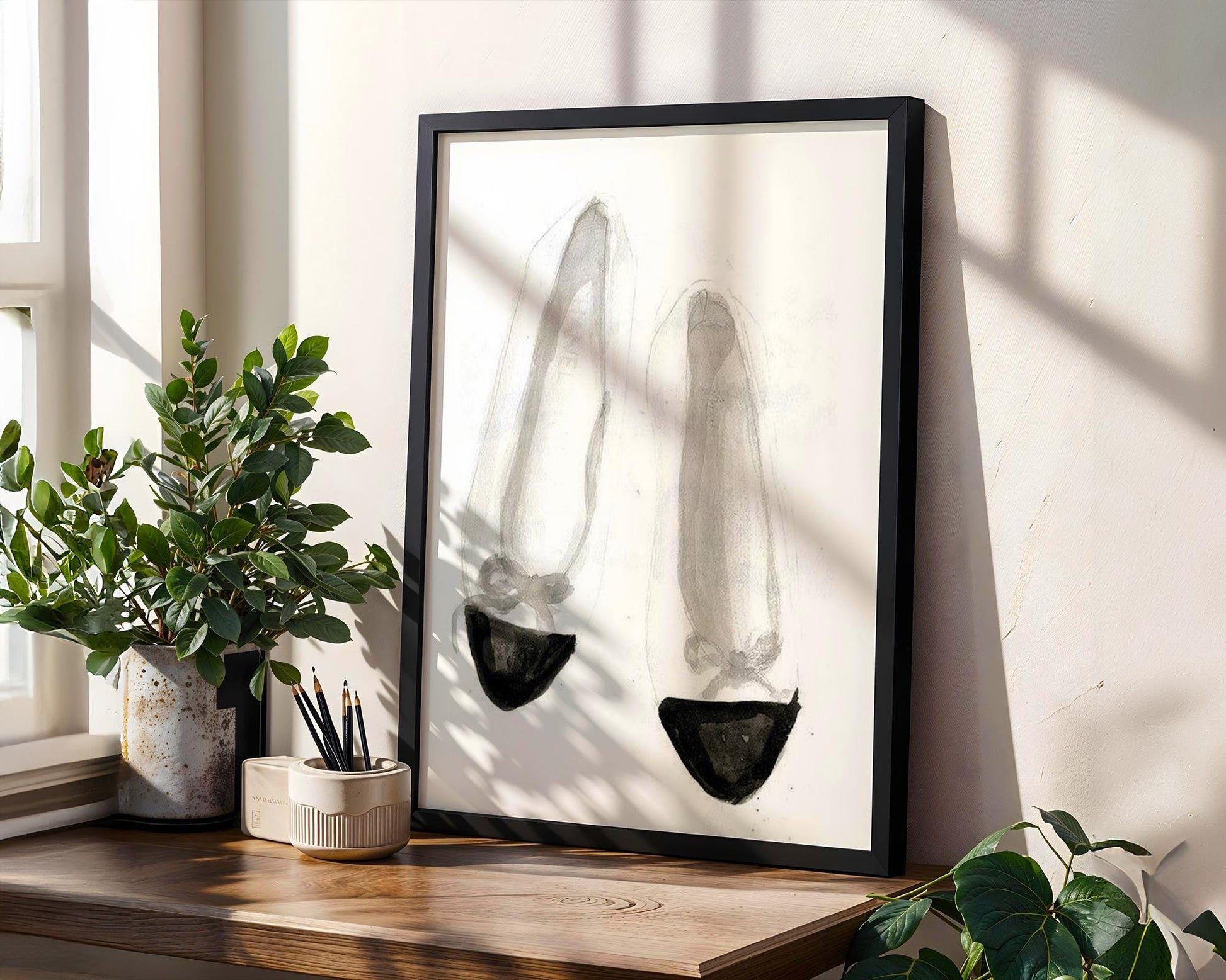 Designer Wall Art | Ballet Flats Watercolor Art Print | Minimalist Shoe Poster wall art print, minimalist black and white poster, modern Scandinavian wall decor, Monohaus