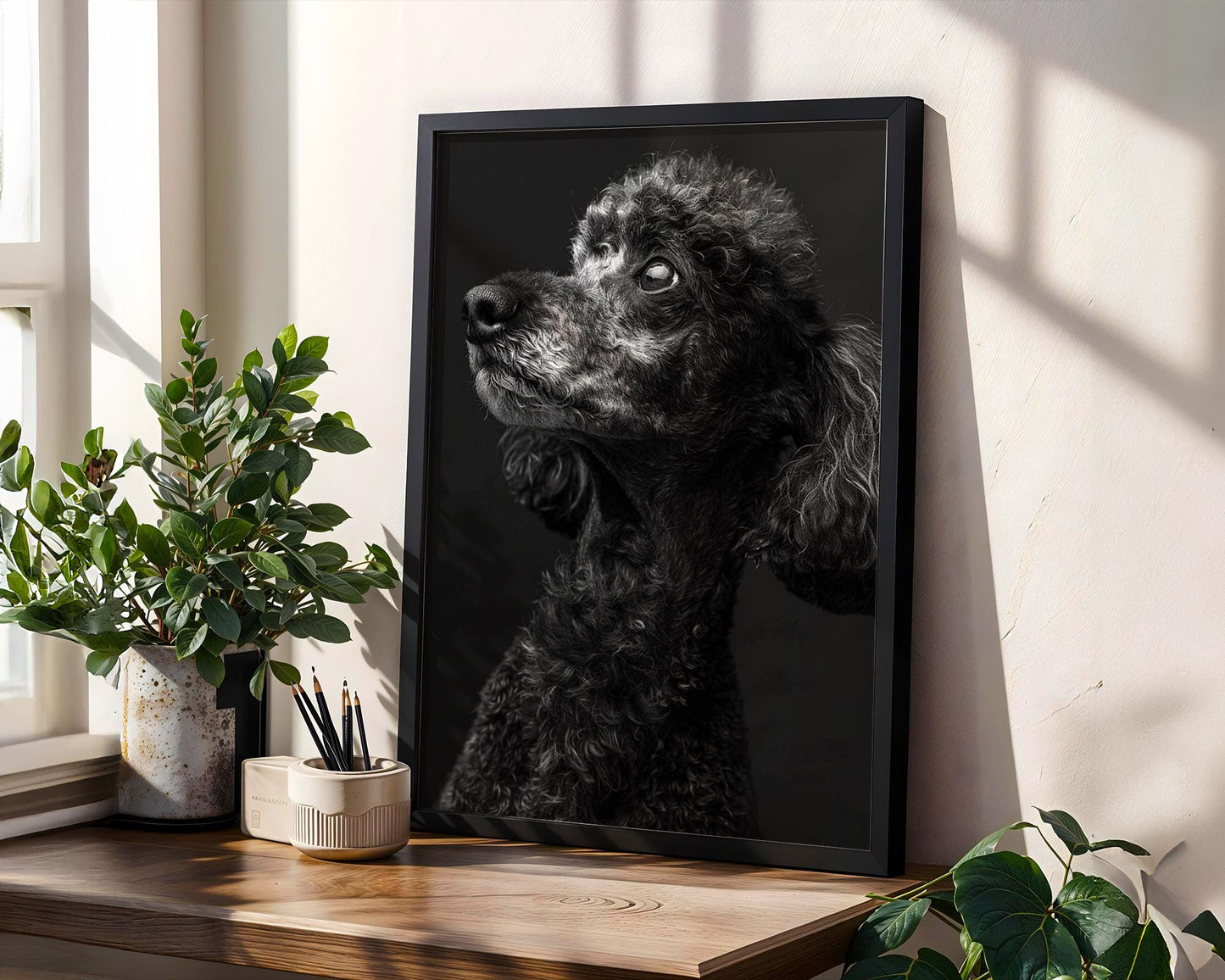 Dog Photography Black Poodle Portrait | Minimalist  Art Print wall art print, minimalist black and white poster, modern Scandinavian wall decor, Monohaus