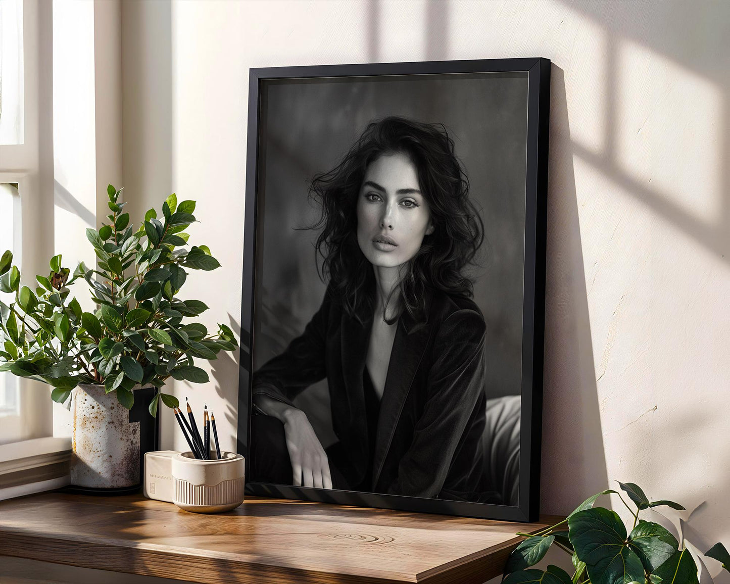 Minimal Wall Art Woman In Corduroy Blazer Portrait | Moody Dark Beauty Art wall art print, minimalist black and white poster, modern Scandinavian wall decor, Monohaus