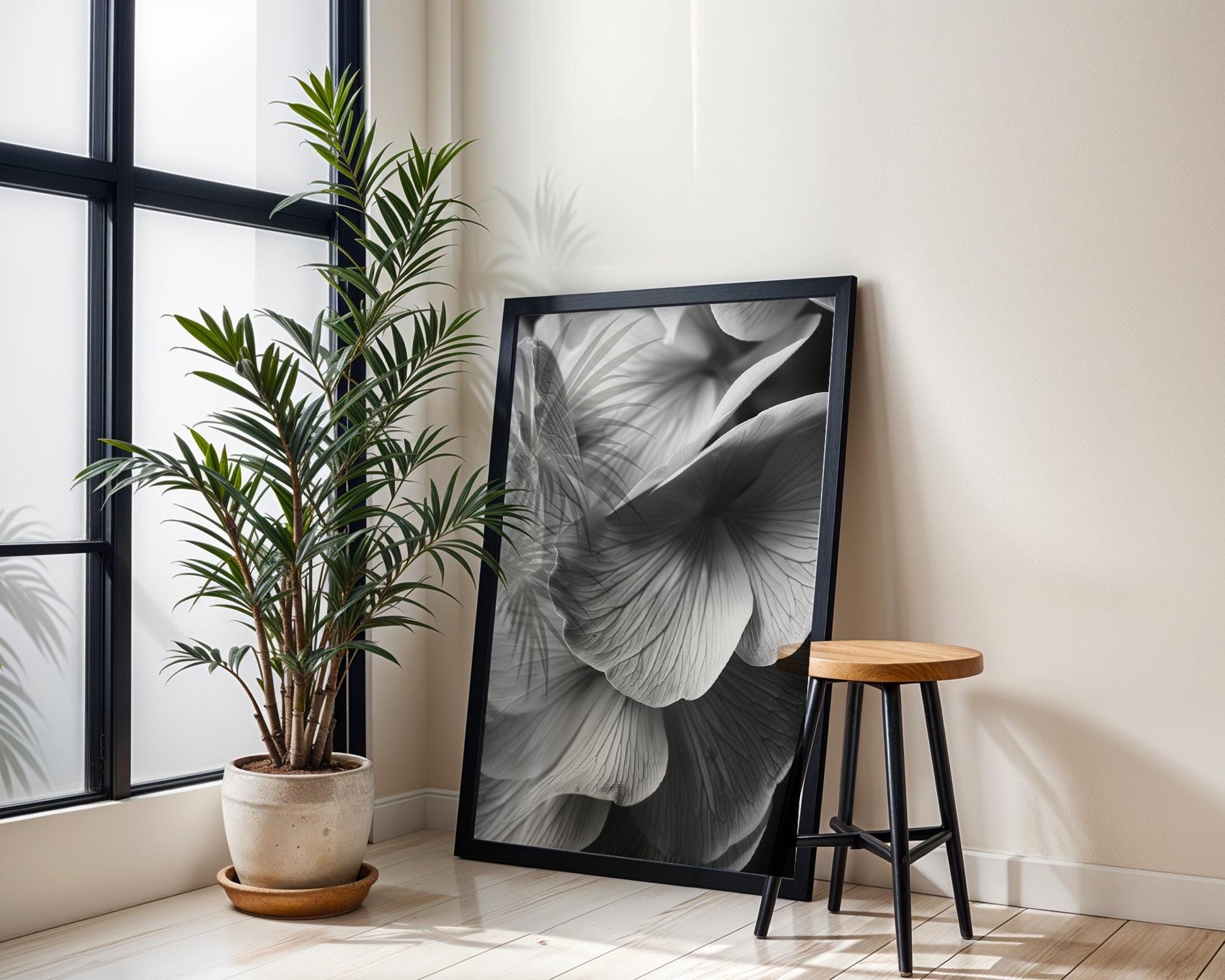 Botanical Photo | Moody Black and White Flower Art | Minimal Wall Art  Print | Dramatic Floral Petal Bathroom Poster | Modern Home Decor wall art print, minimalist black and white poster, modern Scandinavian wall decor, Monohaus