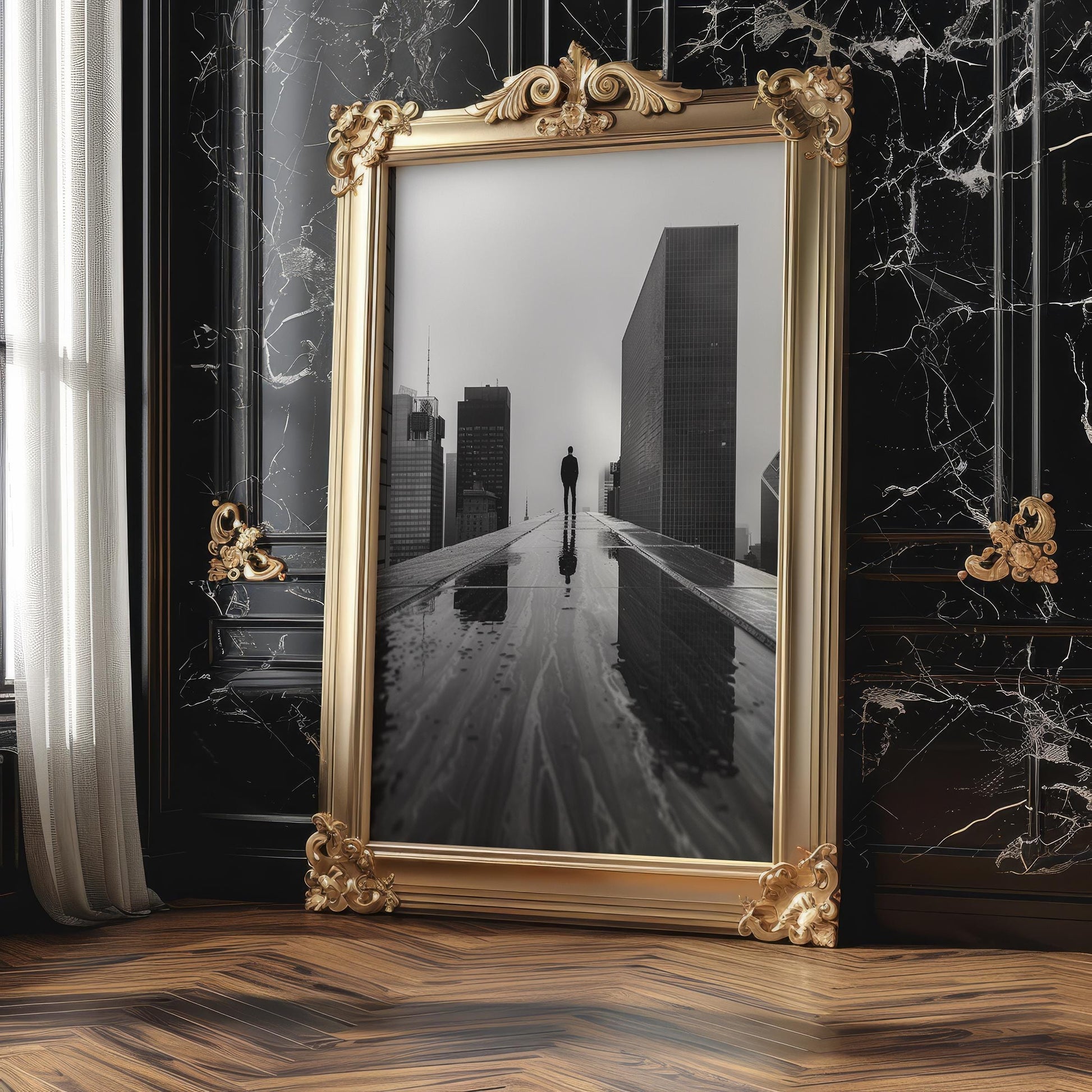 Rooftop Silhouette Photography Print | Urban Noir, Minimalist City Art wall art print, black and white architectural poster, minimalist modern Scandinavian wall decor, Monohaus