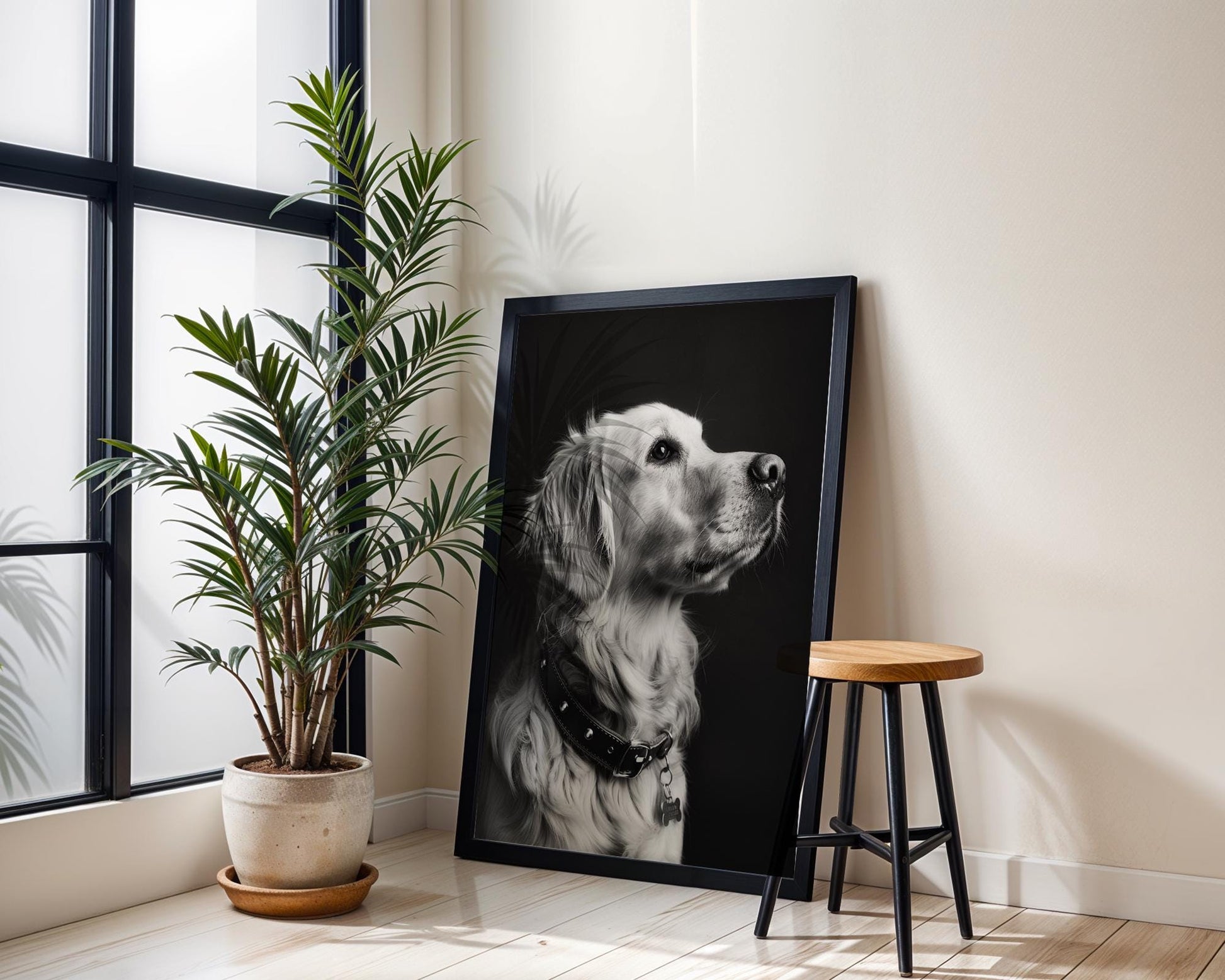 Dog Photography Golden Retriever Portrait Print | Minimalist Black and White Pet Art wall art print, minimalist black and white poster, modern Scandinavian wall decor, Monohaus