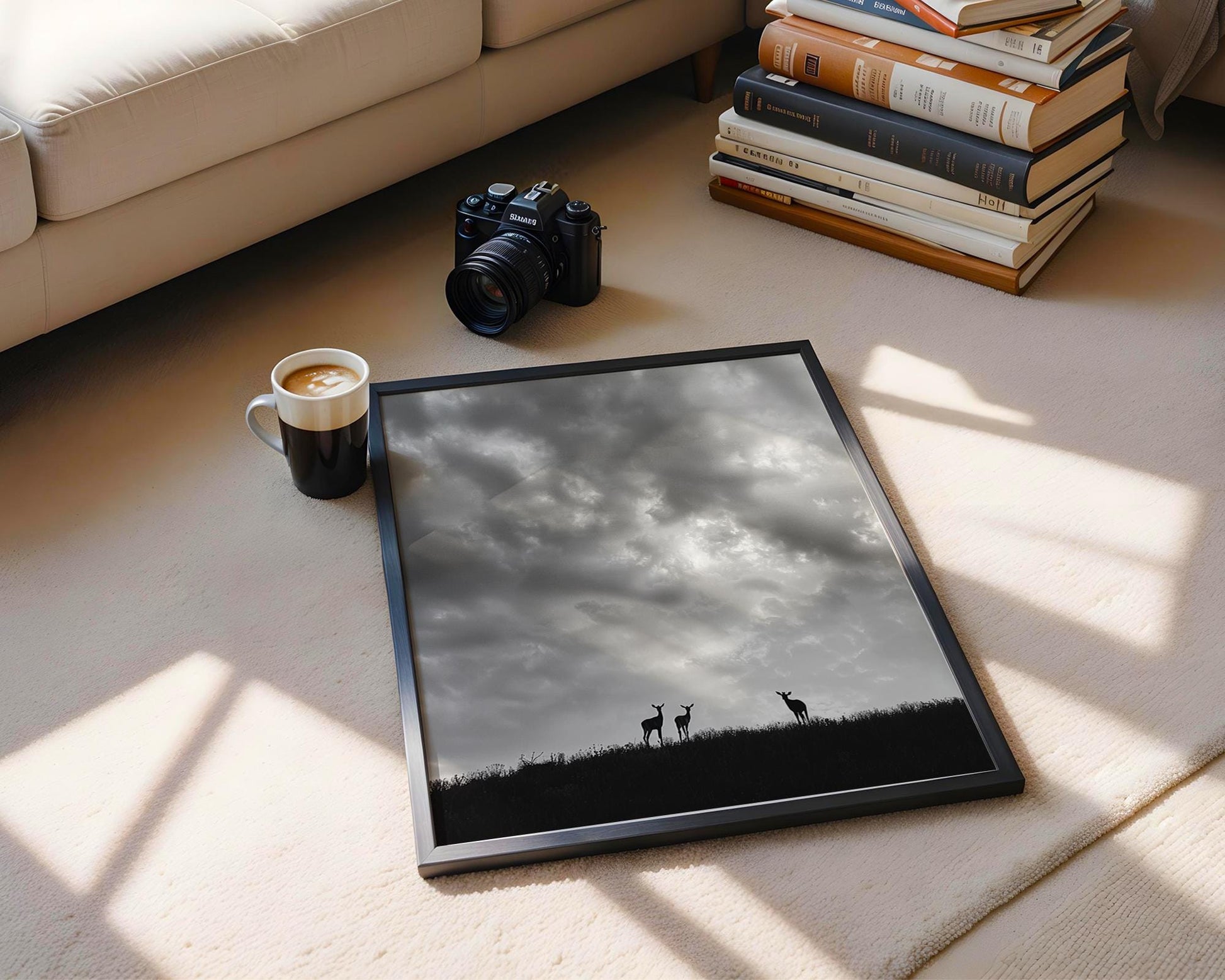 Wildlife Poster | Antelope Silhouette Fine Art Print • Minimalist Black & White Photography wall art print, minimalist black and white poster, modern Scandinavian wall decor, Monohaus