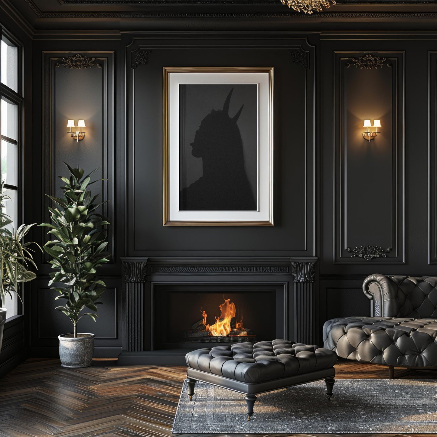 Designer Wall Art | Devil Horns Shadow Print | Minimalist Gothic Home Decor wall art print, minimalist black and white poster, modern Scandinavian wall decor, Monohaus