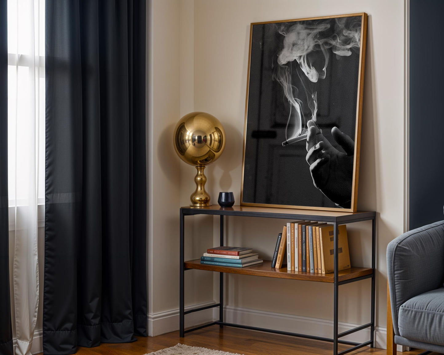 Designer Wall Art | Smoking Photography Print | Black and White Minimal Home wall art print, minimalist black and white poster, modern Scandinavian wall decor, Monohaus