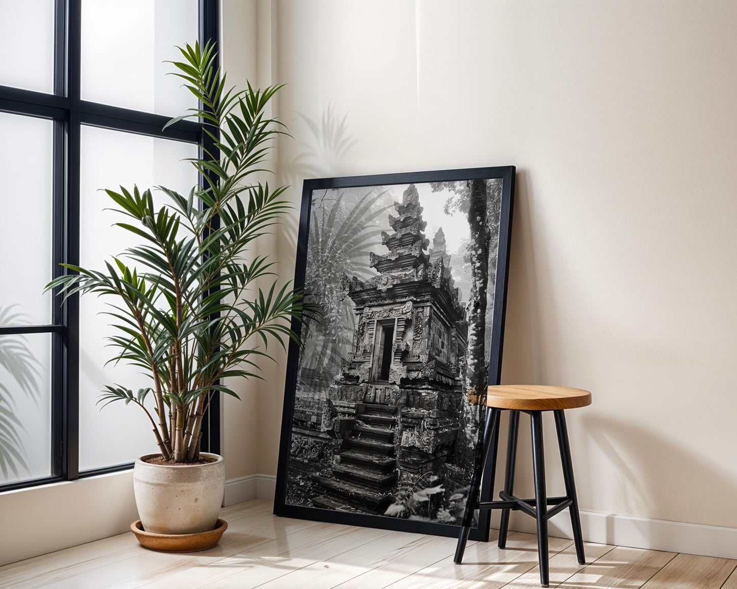 World Landmark | Balinese Temple Gate Photography Print | Black and White Ancient Architecture Wall Art