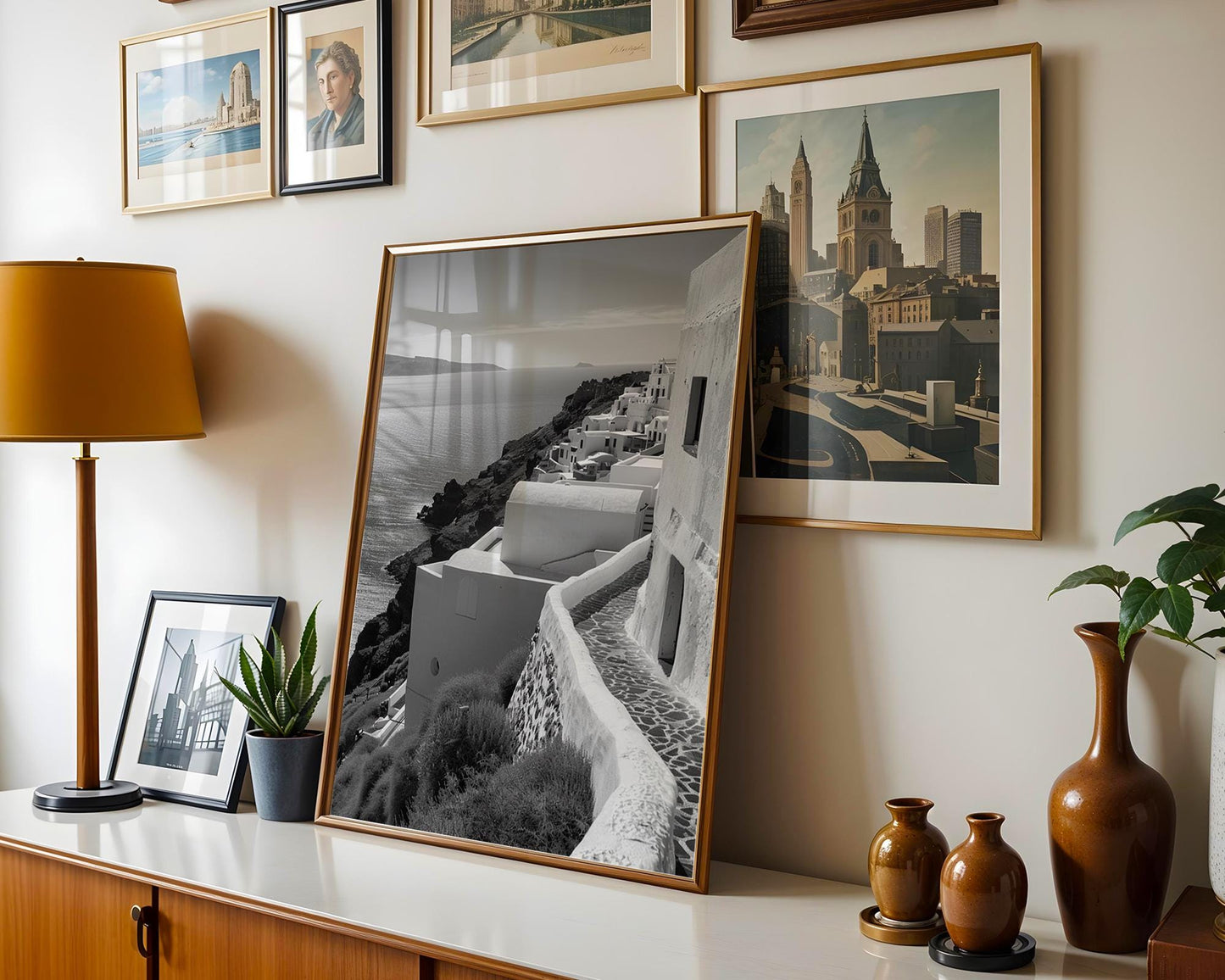 World Landmark | Santorini Black and White Print | Oia Cliffside Architecture Poster wall art print, black and white architectural poster, minimalist modern Scandinavian wall decor, Monohaus