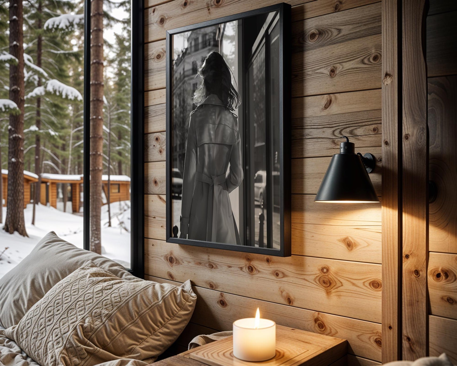 Minimal Wall Art Parisian Woman in Trench Coat Print | Modern Minimalist Home Decor wall art print, minimalist black and white poster, modern Scandinavian wall decor, Monohaus