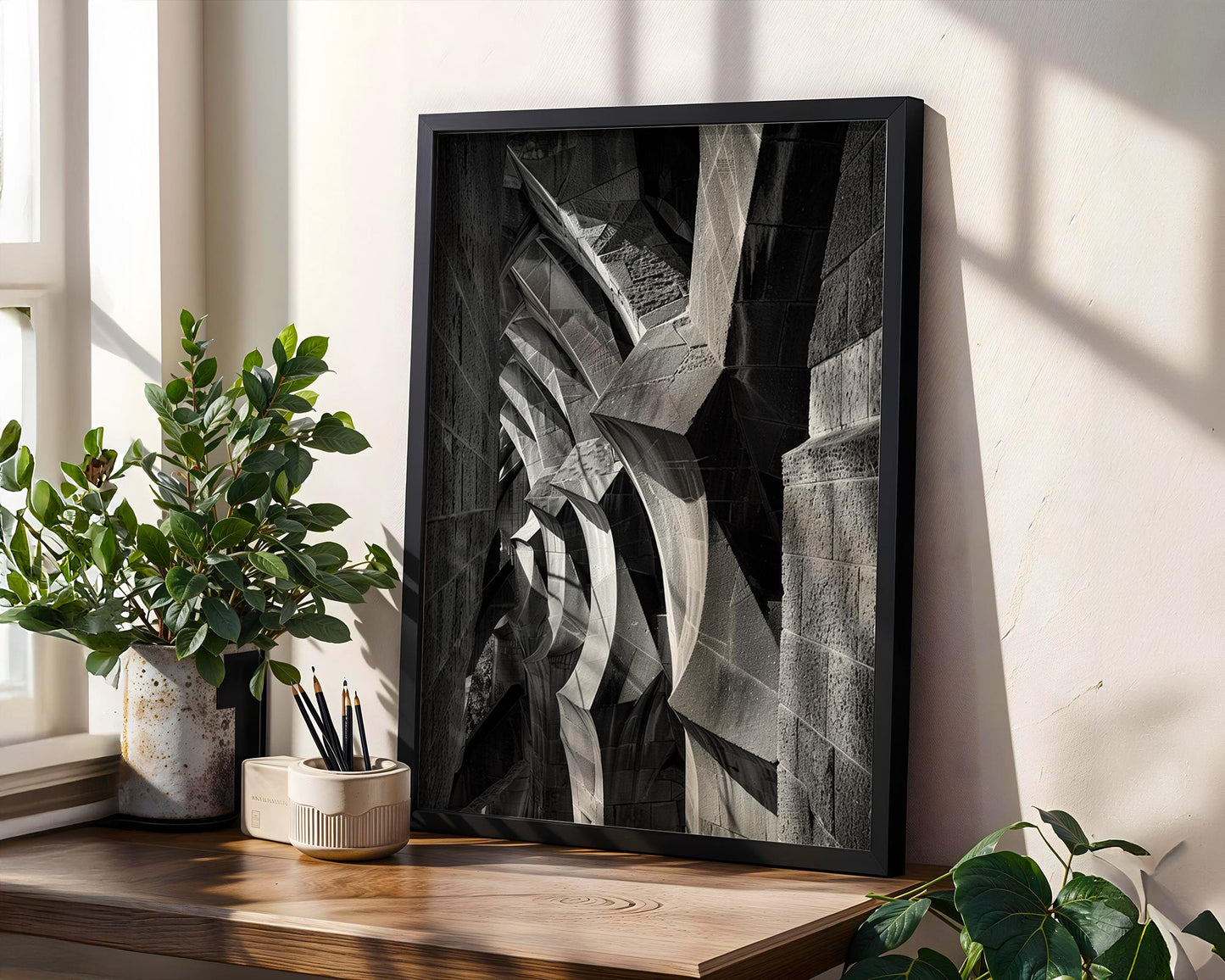 Urban Photography | Gaudi Architecture Print | Barcelona Modernist Stone Facade Photography wall art print, black and white architectural poster, minimalist modern Scandinavian wall decor, Monohaus