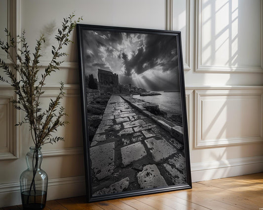 World Landmark | Dubrovnik Croatia Print | Black and White Seaside Architecture wall art print, black and white architectural poster, minimalist modern Scandinavian wall decor, Monohaus