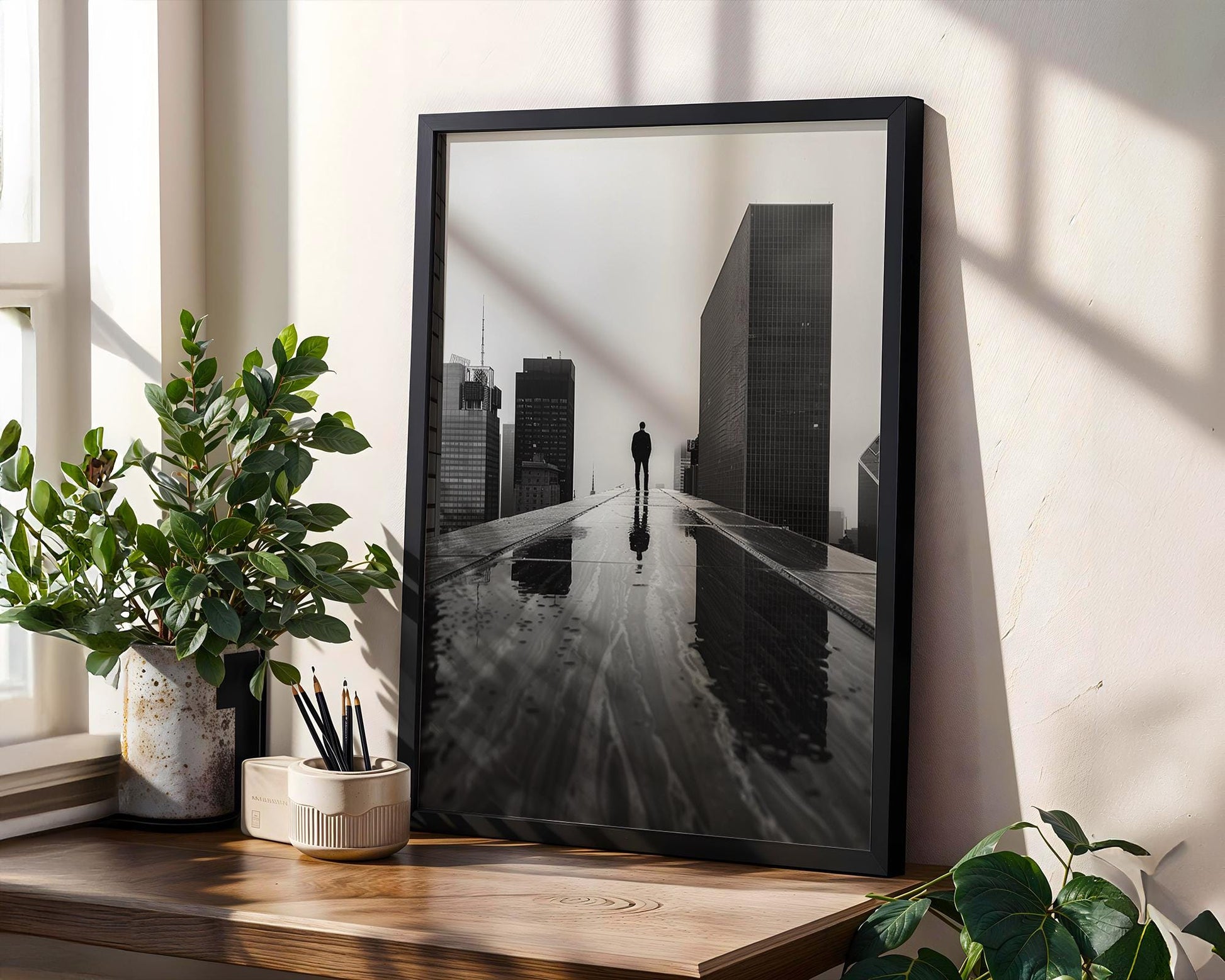 Rooftop Silhouette Photography Print | Urban Noir, Minimalist City Art wall art print, black and white architectural poster, minimalist modern Scandinavian wall decor, Monohaus