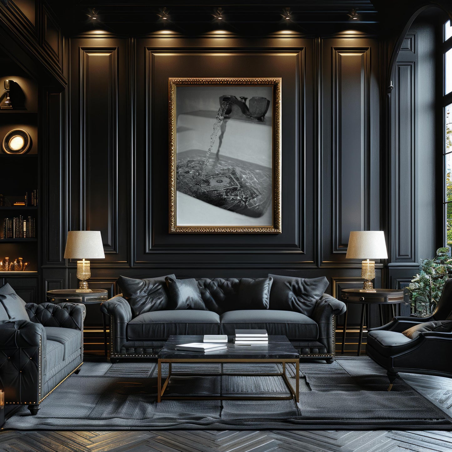 Designer Wall Art | Money Down The Drain Print | Conceptual Black and White Art wall art print, minimalist black and white poster, modern Scandinavian wall decor, Monohaus